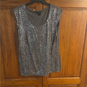 Ann Taylor Gray Sequin Scoop Neck Tank